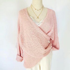 Topshop Oversized Knit Wrap Front Sweater Pink 6